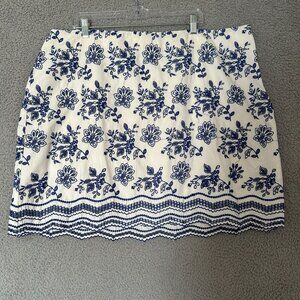Loft Shift Skirt Size 18 White Blue‎ Floral Embroidered Scallop Hem Cottagecore